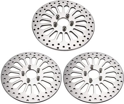 3pcs 11.8" Chrome Brake Rotors 2*Front +1*Rear Polished For Harley 2008-2013 - Image 1 of 4