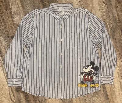 Camisa Disney Mickey Mouse Para Hombre Talla Grande Rayas Manga Larga Con Botones Foto 1 de 4