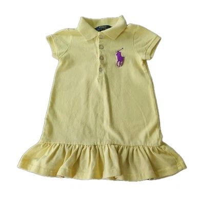 Vestido Polo Ralph Lauren Amarillo Niñas Talla 2 2T Grande Logo Púrpura Volantes Verano Foto 1 de 4