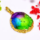 Rainbow Solar Quartz Handmade Jewelry.925 Gold Plated Pendant 1.7" GSR-7693