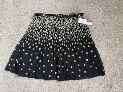 NWT ELLE Floral Print Pleated Chiffon Skirt With Belt Women's Size S - Image 1 of 4