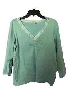 Cato Green Blue Top Laced V-Neck 22/24 - Picture 1 of 3