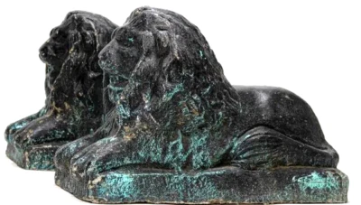 Estatuas, par, estatuas de león reclinado de piedra fundida, decoración única del hogar, ¡verde! Foto 1 de 4