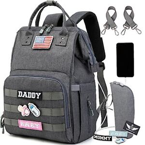 Diaper Bag Backpack for Dad and Mom with USB Charging Port Stroller Black-grey