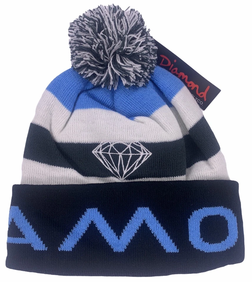 Nuevo Gorro Gorra Diamond Supply POM Azul Negro Blanco Nuevo con Etiquetas Foto 1 de 4