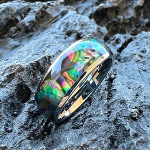 8MM Abalone Shell Inlay Multicolor Tungsten Carbide Ring Band Dome Polish Ring - Picture 1 of 6