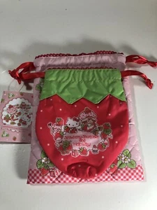 RARE Sanrio Hello Kitty X Strawberry Shortcake Puffer Drawstring Bag Set NEW - Picture 1 of 9