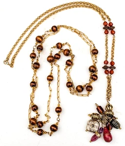 Lote de 2 Collares Cuentas Tono Dorado - 1 Hobe Firmado - Imagen 1 de 2