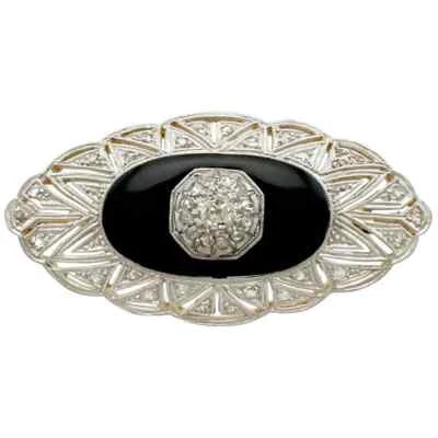 Wonderful 0.60 CT Round White CZ & Black Onyx Silver Classic Art Deco Brooch Pin - Image 1 of 4