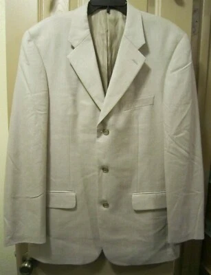 SZ 40L TASSO ELBA 4 MACYS BEIGH 3 BUTTON WOOL SILK BLEND BLAZER SPORT COAT, EUC - Image 1 of 4