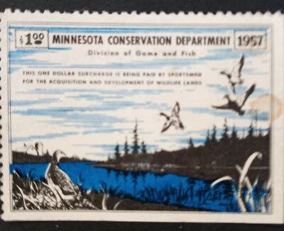 MINNESOTA CONSERVATION WILDLIFE LANDS, 1957, $1..00 SURCHARGE, UNSIGNED - Image 1 of 4
