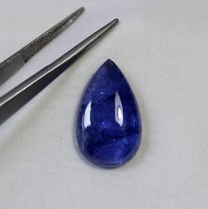 21.13 Carati Naturale Top Blu Tanzanite Pera Cabochon 18.5x13.5 MM Per Ciondolo - Picture 1 of 10