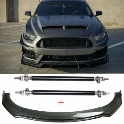 Parachoques delantero divisor de labios fibra de carbono + varillas de puntal para Ford Mustang GT GT350 Foto 1 de 4
