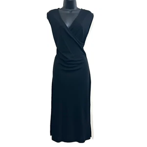 Max Mara Black Faux Wrap Sleeveless Dress Size 44 / US 12 Made In Italy - Picture 1 of 9