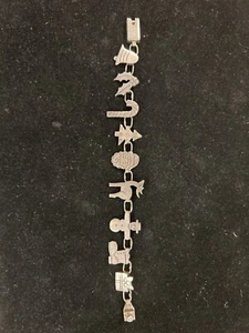 STERLING SILVER PANEL LINK CHRISTMAS OBJECTS BRACELET - ESTATE - Picture 1 of 6