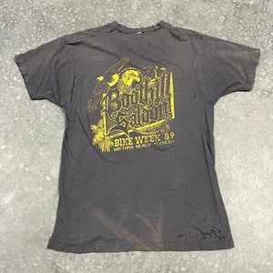 Vintage 80s Bike Week Biker Faded Distressed Pocket T Shirt Sz L Harley Read - Picture 1 of 16