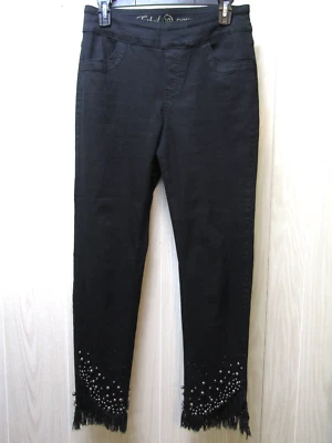 Ethyl Black Fringed Beaded Cropped Stretch Pants Size Womens 10 - Image 1 of 4