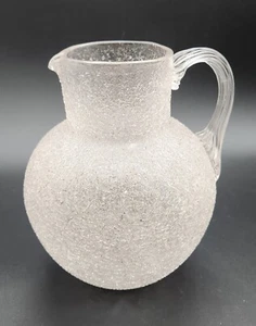 Victorian Glass Overshot Pitcher Crackle-Like With Ribbed Handle 7-1/4"T Texture - Picture 1 of 11