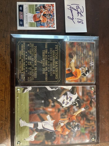 Peyton Manning - Denver Broncos Plaque, Autographed Blank Card, And Card Cover