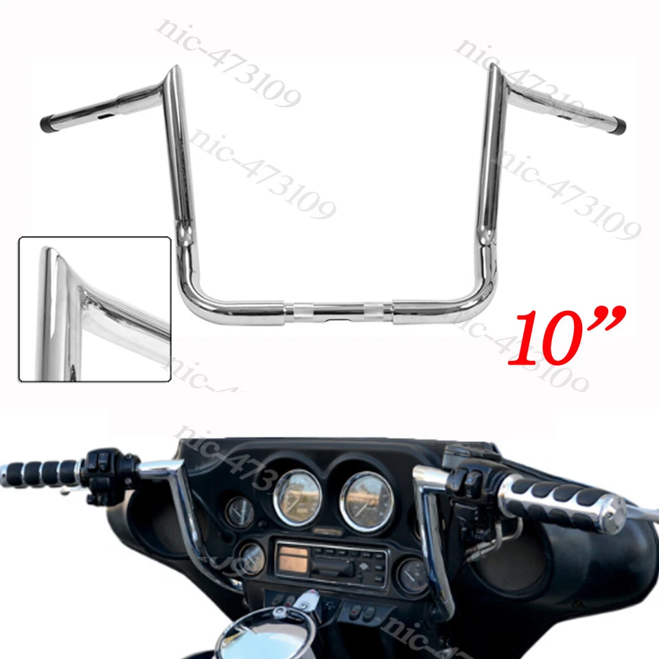 Chrome 10" Rise Meat Hook 1" Handlebar for Harley Electra Street Glide 1986-up Foto 1 de 4