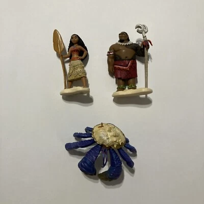 Disney Moana 3 Figures Lot Moana, Chief Tui, & Tamatoa Cake Toppers Toys USED - Image 1 of 4