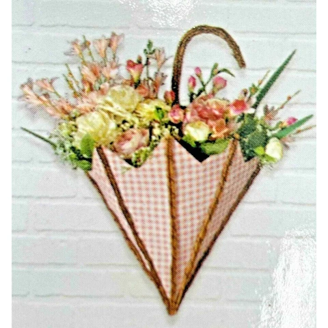 Umbrella Easter Wall Hanging Pocket Basket Wicker Vine Cloth Checkered Pink Cover