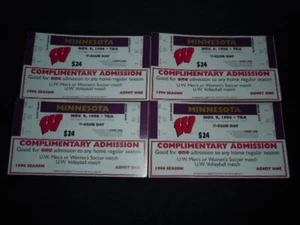 Wisconsin Football Tickets 1996 Lot of 4 Minnesota w/ComplimentVolleyball-Soccer - Picture 1 of 5