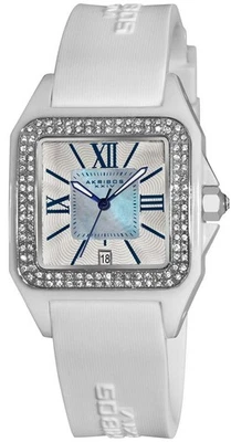 Akribos XXIV AK546WT Date Square Ceramic Case Crystal Bezel White Womens Watch - Image 1 of 2