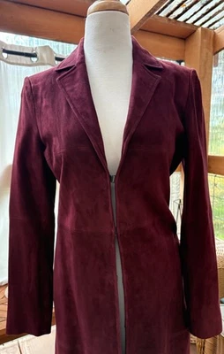 Alice and Olivia Dark Red Burgundy Long Suede Coat M EUC - Image 1 of 4
