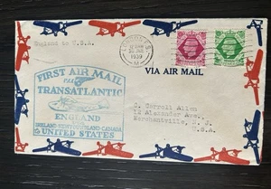 1939 First Transatlantic Flight Mail Cover - Picture 1 of 2