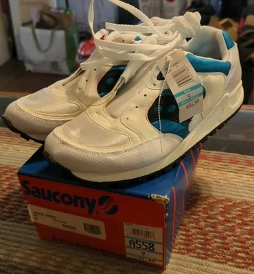 Vintage SAUCONY Jazz 4000 Shoes White Blue Sz 9 w/ OG Box Made In USA Deadstock - Image 1 of 4