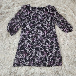 Eva Mendes for New York & Company Long Sleeve Purple Floral Dress Size Medium - Picture 1 of 12