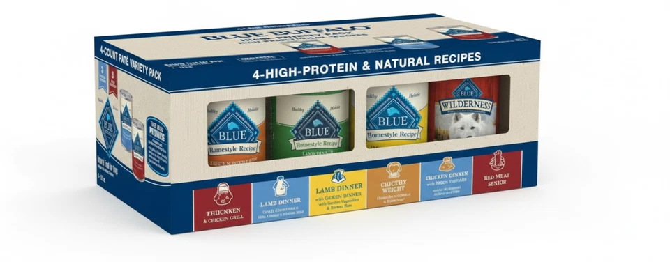 Paquete variado de alimentos húmedos para perros Blue Buffalo 4 latas - pavo, cordero, pollo, carne roja Foto 1 de 4