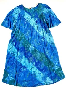 Santé Classics Womens Size Large Nightgown Smocked MuuMuu Blue Floral Pockets - Picture 1 of 10