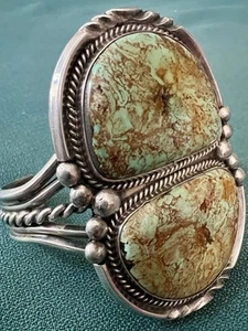 EXQUISITE VTG STERLING ROYSTON CUFF BRACELET SIGNED MIKE PLATERO 2 5/8”WIDE - Picture 1 of 20