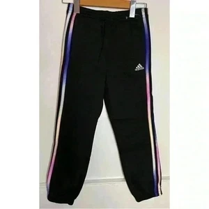 BNWOT Girl’s Adidas Sweats in Black w  Pink,Purple, Blue and Yellow Side Stripe - Picture 1 of 10