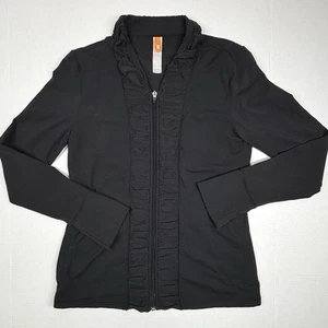 Lucy Full Zip Cardigan Jacket Black Medium Ruffle Track Jogging Activewear EUC - Picture 1 of 8