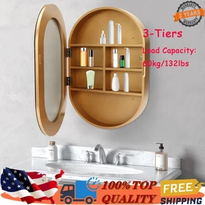 Medicine Cabinet Bathroom Mirror Cabinet Storage Shelves 20"x31" Wood Frame Gold - Picture 1 of 23