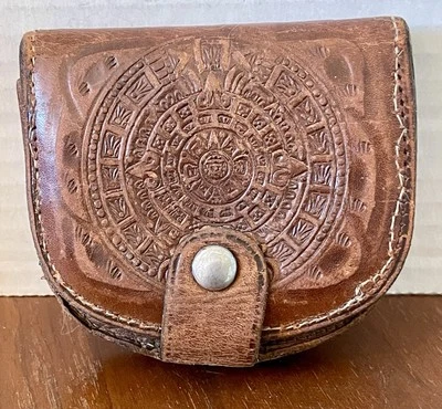 "Monedero vintage de cuero mecanizado a mano hecho en México 3,5""x3""" Foto 1 de 4