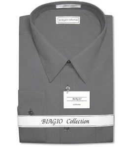 Camisa de Vestir Biagio Para Hombres 100% ALGODÓN Color GRIS CARBÓN Sólido Talla 15 32/33 - Imagen 1 de 4