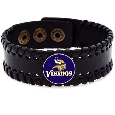 Minnesota Vikings Mens Womens Adjustable Black Leather Bracelet Jewelry Gift D8 Cover