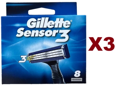 GILLETTE SENSOR3 24 LAME DI RICAMBIO LAMETTE TESTINE RICARICHE RASOIO SENSOR 3