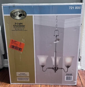Hampton Bay Creekford 3-Light Brushed Nickel Chandelier with Frosted Glass Shade - Picture 1 of 7