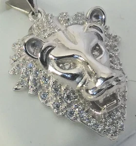 NEW .925 Sterling SILVER Reflective CZ LION-HEAD pendant for necklace 30X19MM - Picture 1 of 11