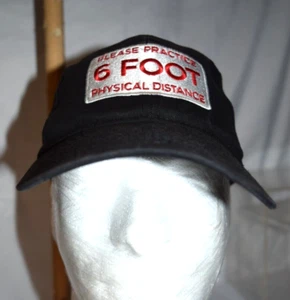 Social Distancing Black Cap Please Practice 6 Foot Physical Distance Patch - Picture 1 of 7