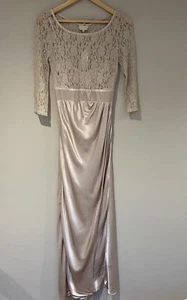 NWT GHOST beige lace satin wrap dress button side ruched midi classic XS - Picture 1 of 13