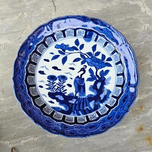 Japanese Antique Porcelain Dish Plate c18th/19th Edo Blue & white Arita Crane - Picture 1 of 8
