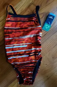 Sportlicher Badeanzug Damen neu mit Etikett Speedo PowerFlex Eco orange schwarz #8191624 Größe 22 - Bild 1 von 3
