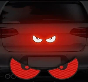 2pc Set Reflective Car Sticker Angry Eyes Red - Picture 1 of 3