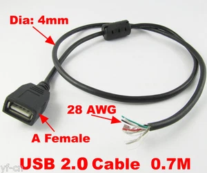 10pcs 70cm USB 2.0 A Type Female To 4 Wire 4Pin w/Magnetic DIY Power Cable 28AWG - Picture 1 of 4